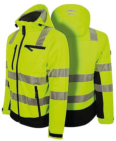 PRO FIT Winter Warnschutz Softshelljacke – Atmungsaktive Jacke aus Softshell, Wind- & Wasserabweisend, Thermofixierte Reflexstreifen - 1 Stk., Neongelb/Schwarz, Gr. XXXL