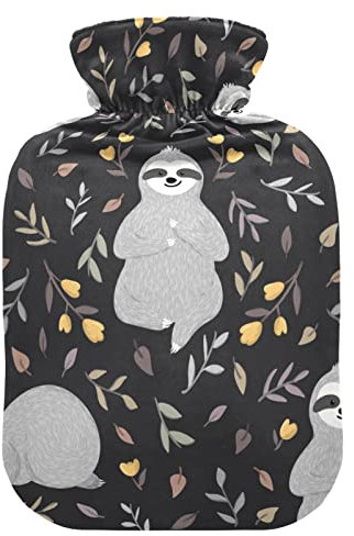 YOUJUNER Wärmflasche mit lustigem Faultier Muster Bezug 1 Liter großer Wärmbeutel Warm Komfort Handfüße Wärmer