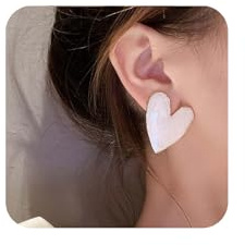 Yienate Großes Herz Emaille-Ohrringe Ohrstecker Mode Geometrische Liebe Herz Braut-Ohrringe Leichtes Weißes Herz Aussage Ohrringe Hochzeit Abschlussball Ohrringe Schmuck Für Frauen Und Mädchen