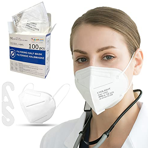 TubeRoo FFP2 Maske weiß 100 Stück, Atemschutzmaske 5-lagig, Schutz Masken, Mundschutz, Staubschutzmaske, deutscher Händler