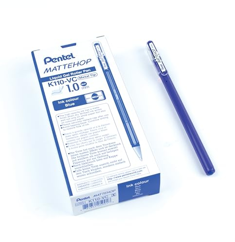 Pentel K110-VCX Mattehop Gel-Tintenroller mit hochdeckender Tinte in mattem Finish, Modell mit Kappe, 1VE=12 Stück, blau