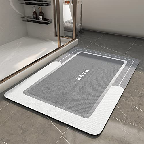 MontVoo-Bath Mat-Bathroom Mat Rug Non Slip Super Absorbent Stain Resistant Quick Dry Thin Bath Rug-Bath Mats for Bathroom Floor Bathtub Vanity-Bathmat Bath Rug Easy Care-17x27 Grey
