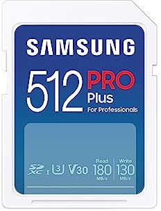 Samsung PRO Plus SD-Karte, 512 GB, UHS-I U3, Full HD & 4K UHD, 180 MB/s Lesen, 130 MB/s Schreiben, Speicherkarte für Spiegelreflexkameras und Systemkameras , MB-SD512S/EU