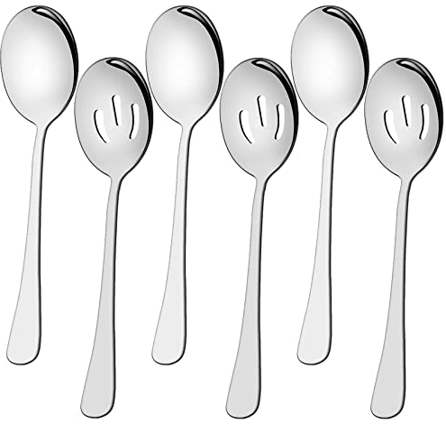 6 Pieces Serving Spoons Set 8.7 Inch, Includes 3 Serving Spoons and 3 Slotted Spoons, Stainless Steel Buffet Banquet Spoons, Large Spoons Utensils Cutlery Set