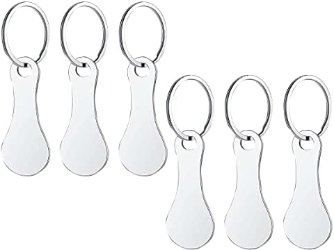 Esteopt Lot de 6 jetons de chariot en métal - Porte-clés - Jeton de chariot en acier inoxydable - Amovible - Avec anneau personnalisé - Argenté, argenté, 4X3X1.5cm