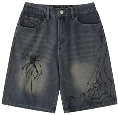 POHADON Y2K Blau Denim Shorts Sommer Casual Loose Straight Leg Unisex Baggy Jeans Shorts Jorts Grunge Harajuku Streetwear