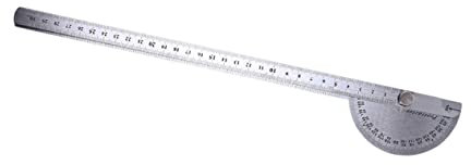 NUOBESTY Industrial Grade Stainless Steel Goniometer Protractor 0-180 Degree Swing Arm Round Head 30 Cm Ruler