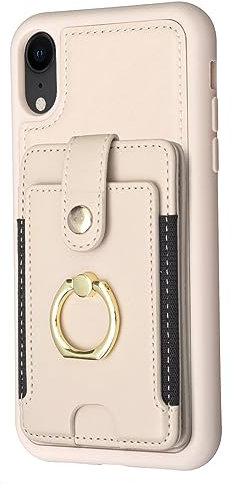 Wuhaizher iPhone XR Case with Ring Holder 360 Degree Rotation Kickstand Wallet Cases for Women Girls Men with Card Holder Shockproof Protective Phone Cover for iPhone XR, Beige