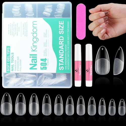 MAGIC ARMOR Almond Nail Tips 504pcs Almond Press on Nails Half Matte Pre-shape Almond Nails Tips for Full Cover Acrylic Almond Nails French False Nails For Nail Extension,10 Sizes False Nails Tips