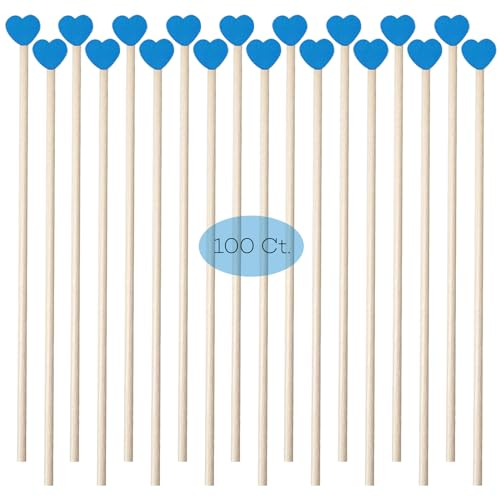 100 bastoncini di legno a forma di cuore per caramelle, 15,2 cm, per lecca-lecca, caffè, antipasti, spiedini (blu)