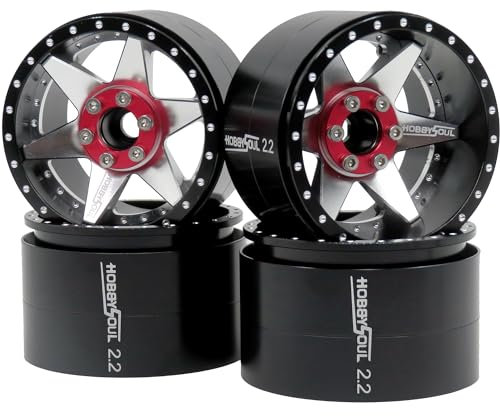 HOBBYSOUL RC 2.2 Beadlock-Räder, verstellbar, 4 negative Offset-Felgen, breit, 40 mm, Schwarz / Silber, für 1/10 Crawler Gen8 Everest Gen 7 Pro / SCX10 Capra Wraith / TRX4, (4er-Pack)