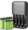 Amazon Basics NiMH rechargeables batteries (4 AAA 800mAh + 4 AA 2000mAh) avec chargeur à 4 emplacements, prise européenne, lot de 8, Noir
