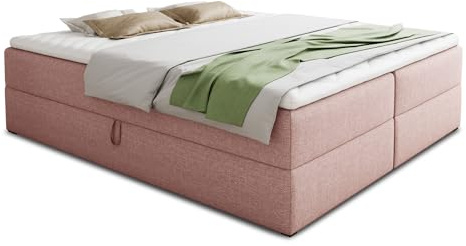 Sofnet Boxspringbett Base mit 2 Bettkästen - Doppelbett mit Bonell-Matratze und Topper, Polsterbett, Freistehendes Bett, Bettgestell, Schlafzimmer (Pink (Inari 52), 140 x 200 cm)