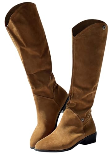 Minetom Stivali da Donna Camoscio Boots Stivali Alti alla Lavorato Tacco A Blocco Due Modi per Indossarlo Stivaletti A Marrone 40 EU