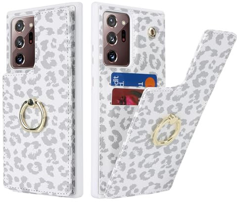 SailorTech für Samsung Galaxy Note 20 Ultra Handyhülle mit Kreditkartenhalter für Frauen, Samsung Note 20 Ultra Hülle Ring-Ständer Kartenschlitze Standfunktion Tasche für Männer - Weißer Leopard