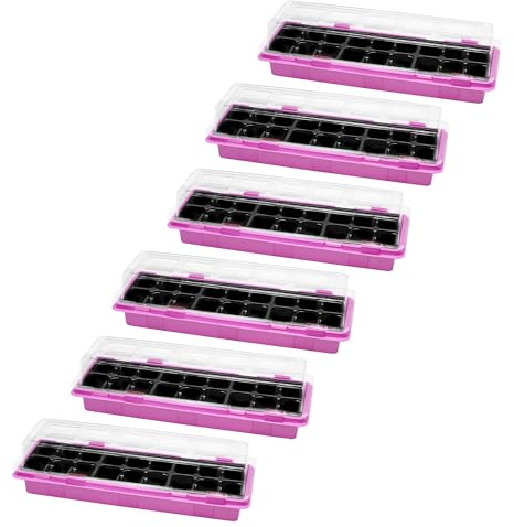 Garronda Mini Gewächshaus Anzuchtkasten Pflanzen im Innenbereich Anzuchttöpfe GD-0043 (47x16 cm; Rosa, 6 Stück)