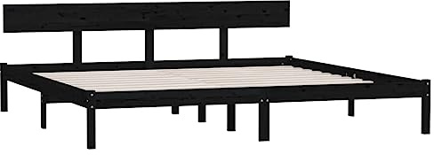 vidaXL Massivholzbett, Bett Holzbett für Schlafzimmer, Bettgestell Bettrahmen mit Lattenrost Kopfteil, Doppelbett Schlafzimmerbett, Schwarz Kiefer 180x200cm