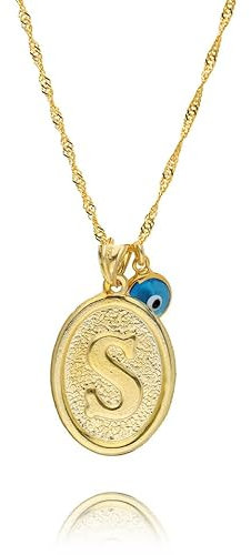 Halskette mit Initialen Buchstaben A-Z 925 Sterling Silver echte 14K vergoldung mit Nazar Singapurkette (E)