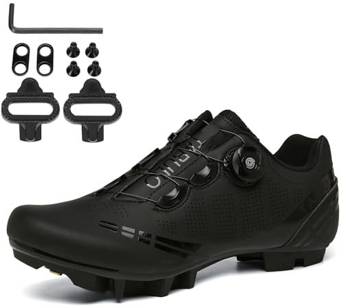 PENXZT MTB Radsportschuhe Herren Damen Mountainbike Schuhe Kompatibel Mit SPD 2 Schrauben Mit Cleats, Unisex Fahrradschuhe Draussen,Schwarz,39 EU