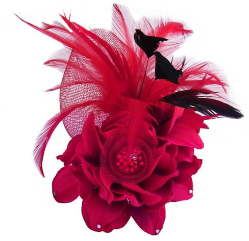 Broche à Fleurs Élégante Pour Femme, Plume, Fête De Mariage, Pince à Cheveux Florale, Chapeau, Châle, Robe, Costume, Vêtements De Cérémonie, Accessoires, Corsage, Bijoux Vintage Cz, Cadeaux (rouge)