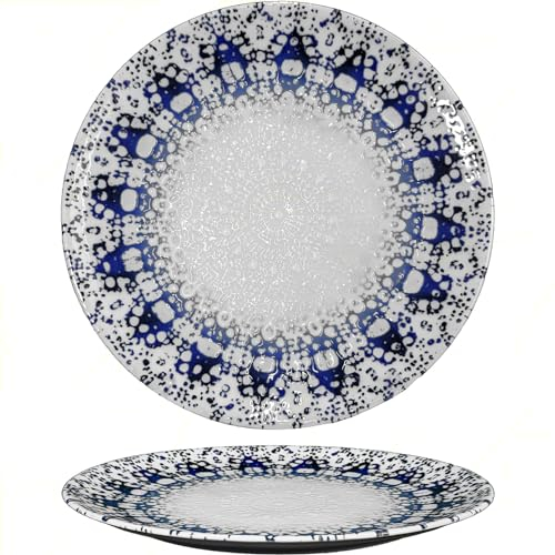 Sicignano | Piatto Rotondo Ø31 Siviglia Alchimia Blu, in Porcellana con Decoro a Rilievo, da Portata - Lavabile in Lavastoviglie, Adatto a Microonde, Resistente ai Tagli, Made in Italy