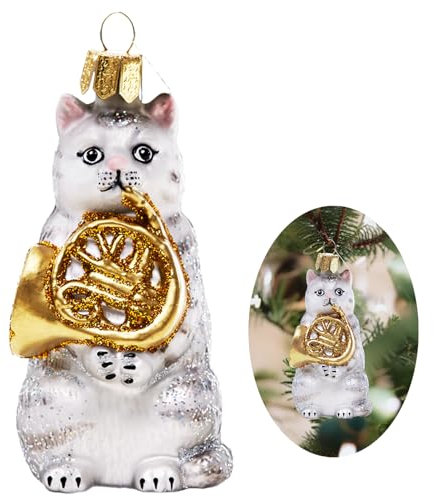 HZYC Ornamenti in vetro soffiato Ornamento di Natale Cat Figurine Ornamento Appeso Ornamento Amante Gatto Regali Primavera Corona Decorazione Gatto Che Suona La Tromba per Natale Vacanze Albero