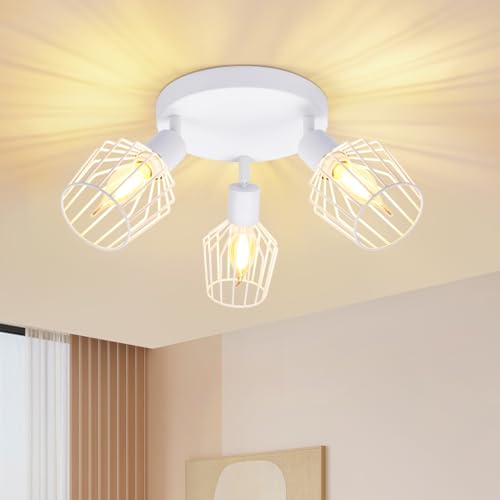 Lichtmaler Deckenstrahler 3 Flammig Rund Deckenspot - Deckenleuchte Weiß E14 Deckenlampe Vintage Metall Schwenbar Küchenlampe Spotlight für Flur Schlafzimmer(ohne Leuchtmittel)
