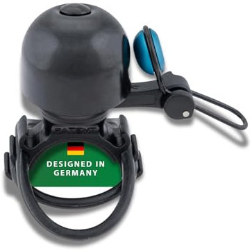 CONTEC Fahrrad-Klingel Diamond Bing, Bike-Glocke, Bell, Gummi-Ring, 26 mm Durchmesser, Universal-Halterung, verstellbar, laut, Messing, schwarz blau, klein
