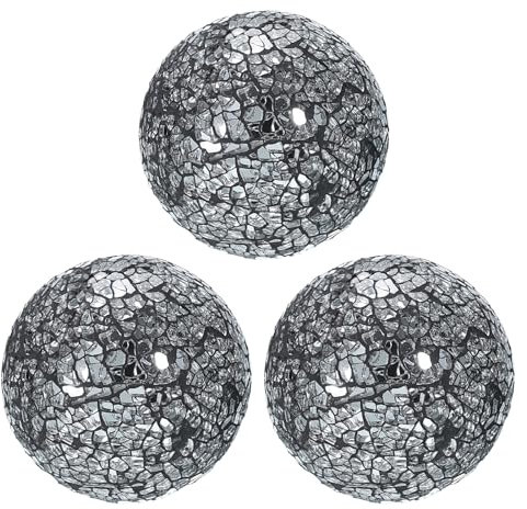sourcing map 3Pcs Decorative Glass Balls 8cm Orbs Centerpiece Balls Mosaic Glass Ball Sphere for Decor Bowls Vases Dining Table Party, Silver Black