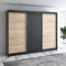 A&J MöbelLand Moderne 3-türiger Kleiderschrank mit Schwebetüren und 4 Schubladen, 200 cm, Weiß (Schwarz/Sonoma/schwarz/Sonoma)