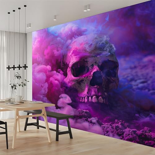Fototapete 3D Effekt Lila Totenkopf 350x256 cm Vliestapete Wohnzimmer Schlafzimmer Vlies Tapete Art Wandtapete UV-Beständig Wanddekoration Tapete