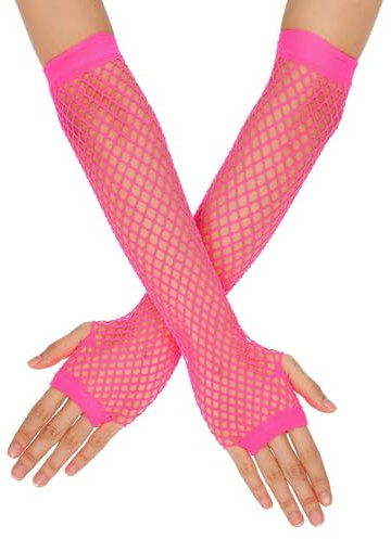 Lusofie Netzhandschuhe Rose Rot Mesh Fishnet Handschuhe Lang Fingerlos Netzhandschuhe 80er Jahre Kostüm Mottoparty Spitzenhandschuhe Halloween Neon Party Accessoires Damen 90er