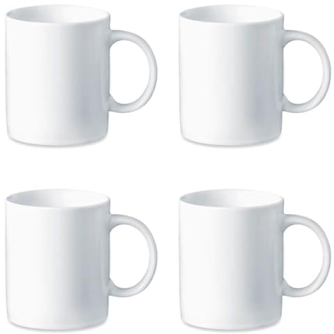 Acan Tradineur - Pack de 4 Tazas de cerámica, tazón Desayuno, café, infusiones, diseño clásico, aptas para lavavajillas y microondas (Blanco - 350 ml - 9,7 x 8,3 cm)