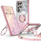 XYZ Cover per Samsung Galaxy S23 Ultra, Custodia con Cuore Doppio Anello Stand Lusso Glitter Cellulare, Donne Antiurto Placcato Morbido Protettivo Chiaro Samsung S23 Ultra, Oro Rosa
