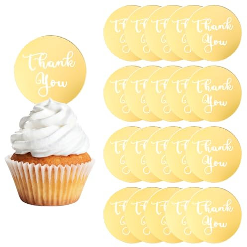 URROMA 20-Pcs Acrylic Cupcake Toppers & Cake Discs - Personalized Engraved Cake Toppers & Charm - Thank You Occasion