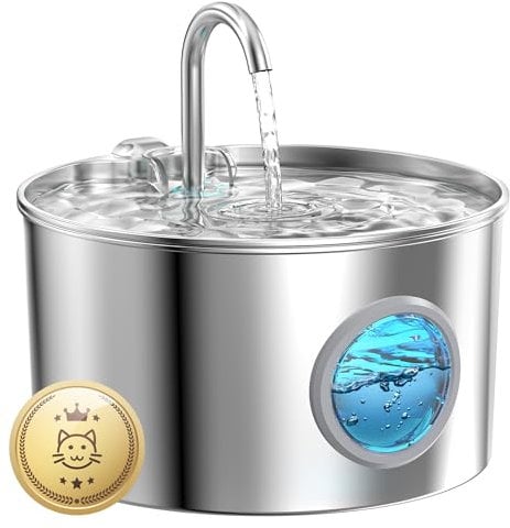Katzenbrunnen Edelstahl Trinkbrunnen für Katze: Katzenbrunnen für Katzen - 2.2L Ultra leise Wasserbrunnen für Katzen - katzentrinkbrunnen für Hunde mit Wasserstandsfenster - mit Einem Satz Filter