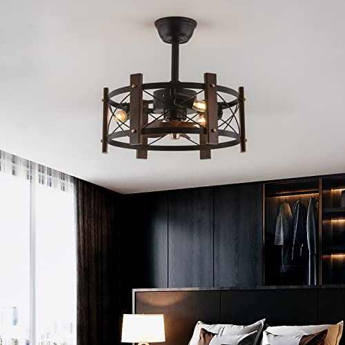 Industrial Bedroom Ceiling Fans with Lamps and Remote Dc Black Retro Caged Ceiling Fans with Lights Silent E27 Interface 6 Speed Reversible Vintage Ceiling Fan Light Fixture for Bar lofty ambition