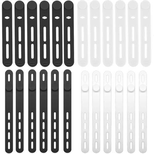 24Pcs Silicone Cable Ties, Reusable Cable Ties, White Cable Ties,for Charging Cords Earphone Computer Wire Desk Cable Management Travel Accessories(Black+White)