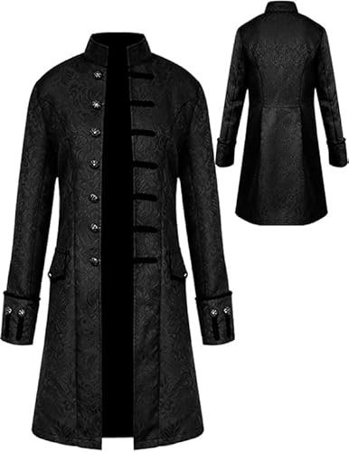 Abbigliamento medievale da uomo, cappotto steampunk, costume da uomo per Halloween, cosplay, tailcoat steampunk, gotico, uniforme medievale, Nero , S