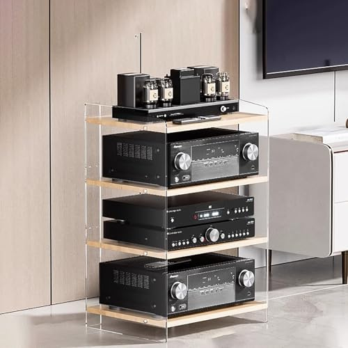 Elitix HiFi Rack Acrylmöbel-Audioschrankgestelle Können Verstellbar Sein, 3-4-stufiges Stereokomponenten-Gestellsystem/AV-Ständer, Plattenspielerturm-Regal-Organizer(B,L)
