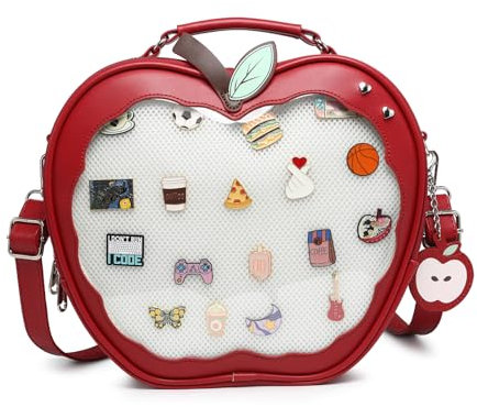 CHERRY SAUCE Süße rote Apfel-Ita-Tasche, Kawaii-Pin-Display, Geldbörse, Rucksack, Umhängetasche, Rot/Ausflug, einfarbig (Getaway Solids)
