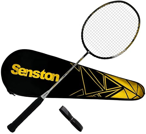 Senston Carbon-Fiber Badmintonschläger Profi 5U mit Tasche | Badminton Schläger, Vollkohlenstoff Material, Eingebauter T-Joint, Große Treffzone, 5U Leicht Stabil,Für Einsteiger Profi