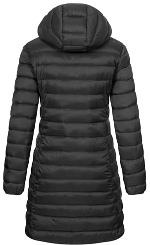 Geographical Norway Damen Winter Jacke Steppjacke Parka Lange Kapuzenjacke Steppmantel Outdoor abnehmbare Kapuze, Farbe:Dunkelgrau, Größe:M (38)
