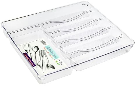 2 Stück Transparenter Besteckkasten 40x32x5cm mit 6 Fächern Organizer Box