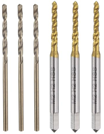 QUARKZMAN Gewindebohrer Set, 3 Stück M2 x 0,4 Metric Spiral Flute Thread Screw Taps & 3 Stück 1,6mm Twist Bits, Titanium Coated/Roasted Yellow HSS 6542/M35 HSS CO Tapping Threading Tool
