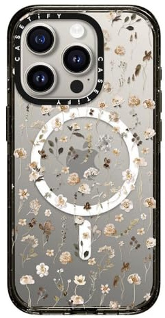 CASETiFY Impact Schutzhülle für iPhone 15 Pro [4X Falltest in Militärqualität, 2,5 m Fallschutz/kompatibel mit Magsafe] – WILDFLOWER FRIDAY – Transparentes Schwarz