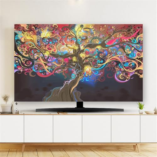 FANSU Housse de Télévision Anti-Poussière Imprimé Floral Coloré, Élastique Housse Écran TV Compatible avec 32 à 80 TV Protection d'Écran Télévision Lavable (Coloré,80 pouces)