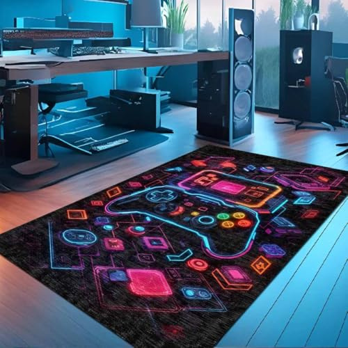 bamyum Console Gamer Bedruckter Teppich Chenille-Druck Maschinell Hergestellt für Spielzimmer, Gamer-Teppiche für Schlafzimmer, Videospiel Waschbarer Gaming Teppich 120X180