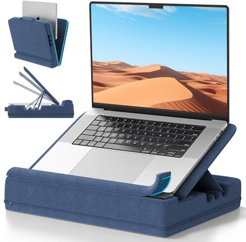 Heyife Laptop Knee Tray for Lap with Cushion, Adjustable Laptop Pillow for Bed/Couch, Foldable Tablet Pillow Holder for Lap, Sofa and Desk for up to 15'' PC/Mac, Tablet, iPad, Kindle, Blue