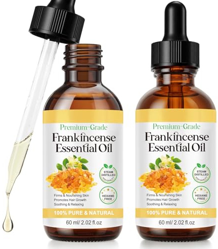 WeihrauchöL 60ml 2PCS, Frankincense Oil Rein Naturrein, Essential Oils Deep Nourishing für Diffusor Haut Massage Kerze Seife Machen